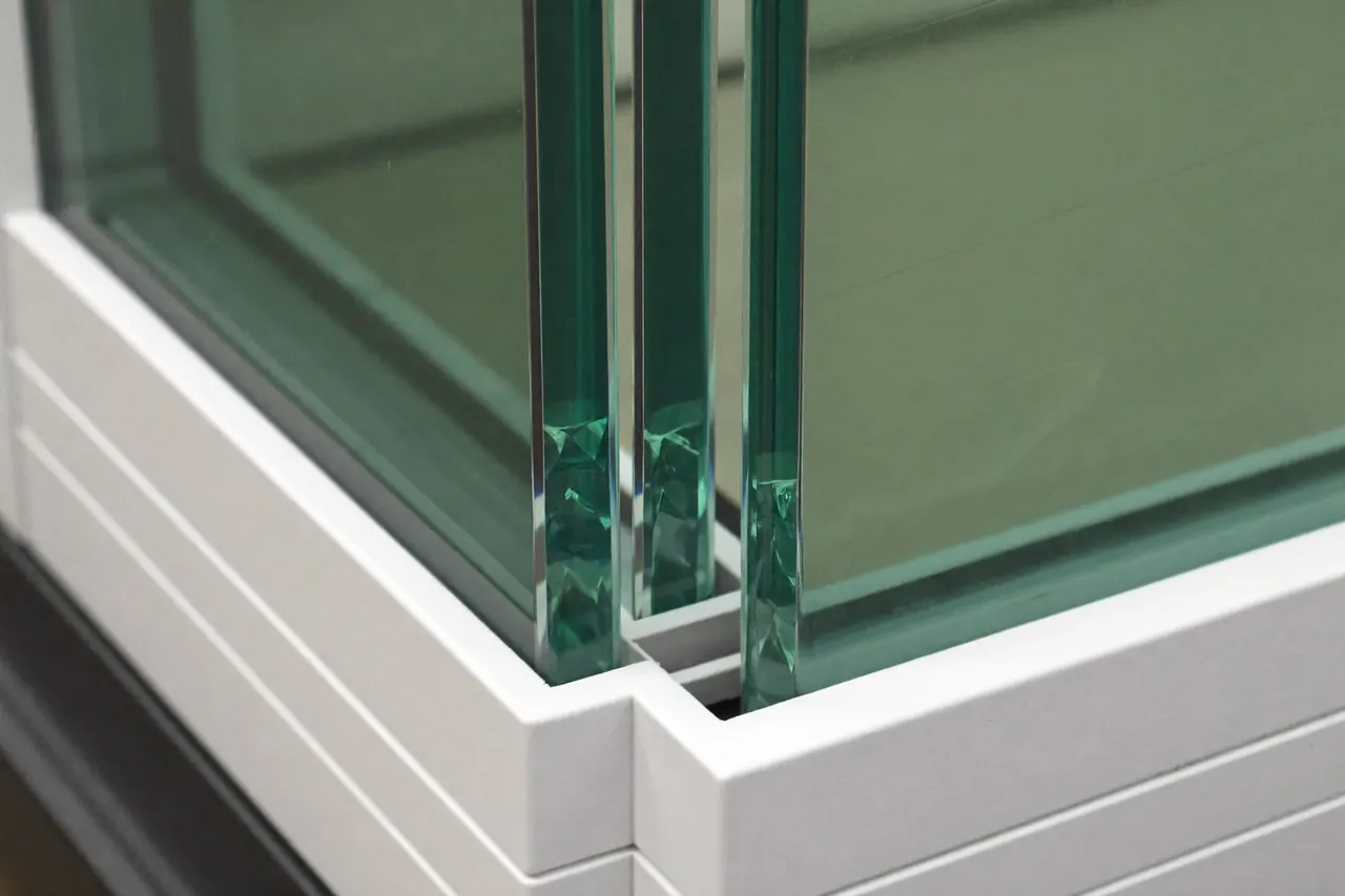 Close-up of the sealed edge of a double-glazed glass unit
